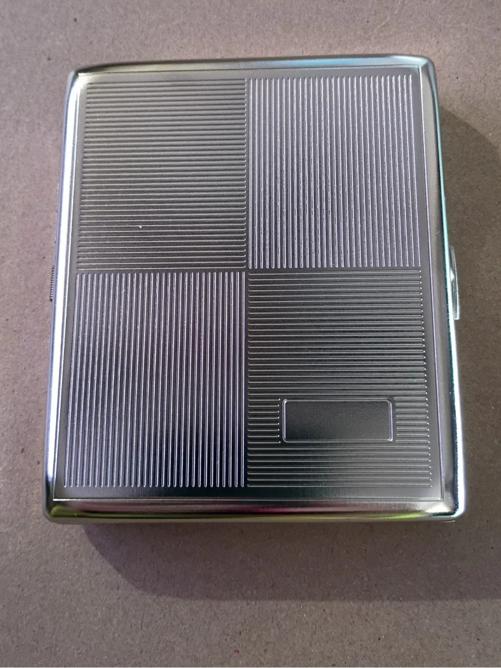 Silver Tone Metal Card Case with Textured Grid